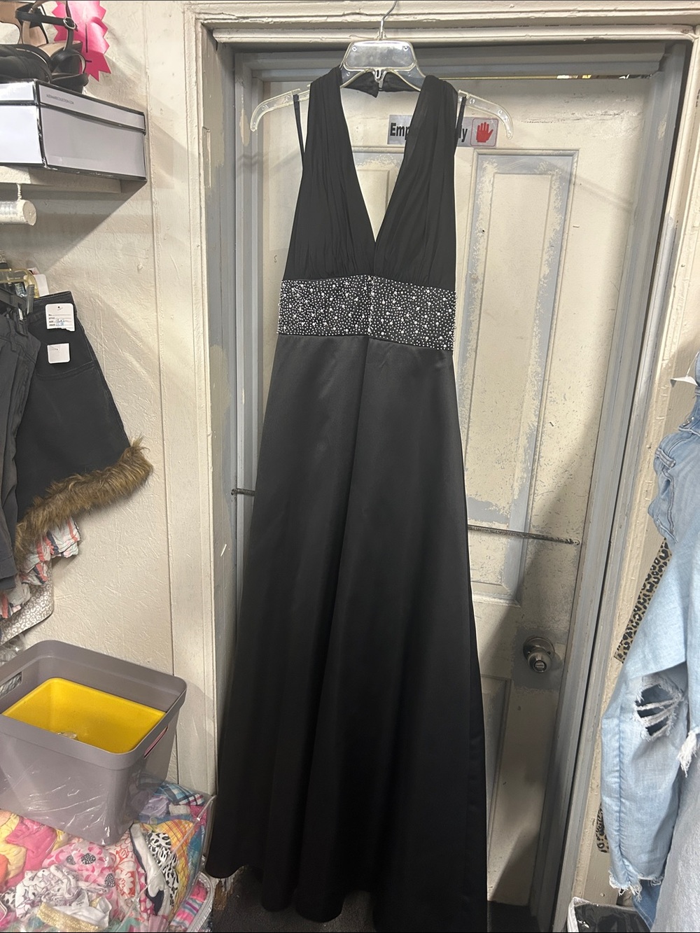 Nicole Miller Black Prom Gown with Beaded Waist